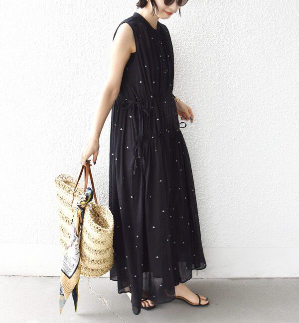 SHIPS for women「《予約》〈手洗い可能〉コットン オーガンジー 刺繍 ウエスト ドロスト ワンピース」|ワンピース|