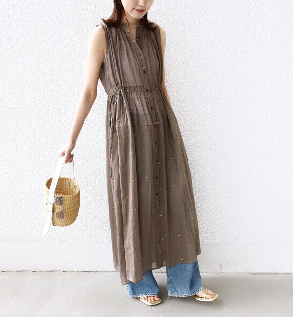 SHIPS for women「《予約》〈手洗い可能〉コットン オーガンジー 刺繍 ウエスト ドロスト ワンピース」|ワンピース|