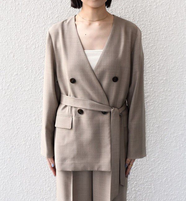 SHIPS Colors 「《予約》SHIPS Colors:〈手洗い可能〉リネン ライク ベルテッド ジャケット◆」|ノーカラージャケット|