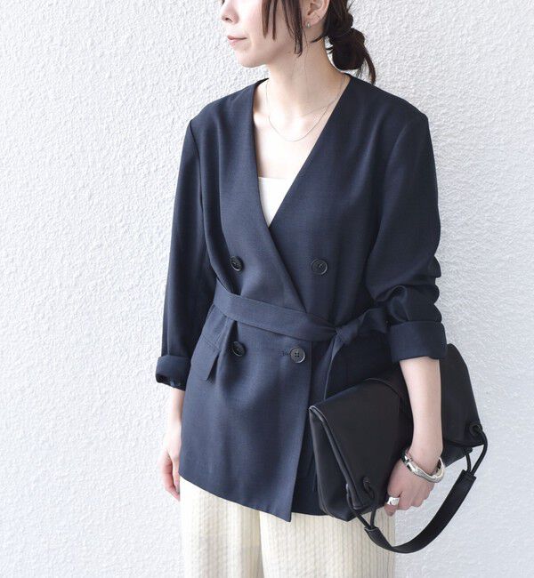 SHIPS Colors 「《予約》SHIPS Colors:〈手洗い可能〉リネン ライク ベルテッド ジャケット◆」|ノーカラージャケット|