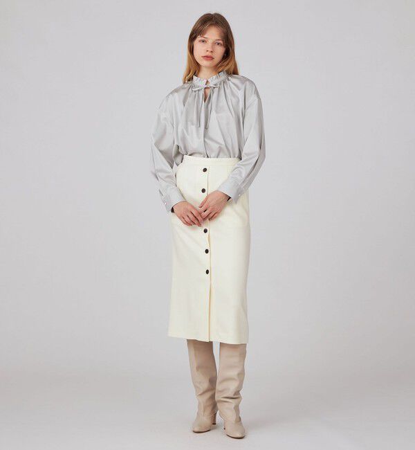 Ballsey「ハイカウントサテン ネックフリルブラウス」|シャツ・ブラウス|