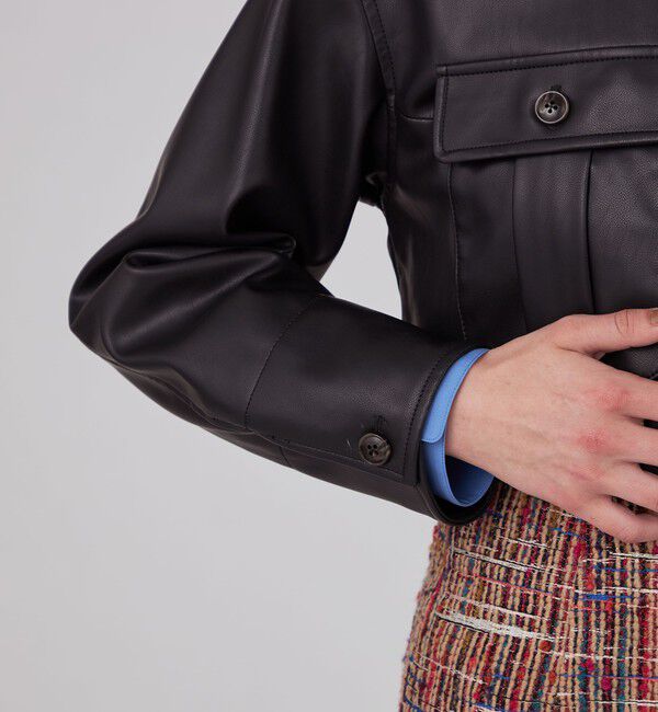 MACPHEE「レザーライク ショートジャケット」|ブルゾン・スタジャン|