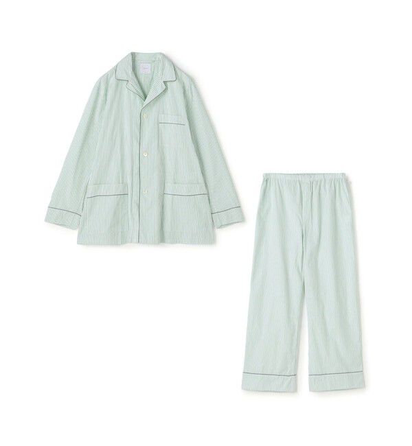 TOMORROWLAND HOME「コットンブロードストライプ パジャマ（メンズ）」|ルームウェア|56 グリーン系