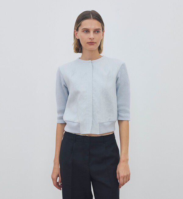 DES PRES「リネンファブリックコンビ ショートニットブラウス」|シャツ・ブラウス|