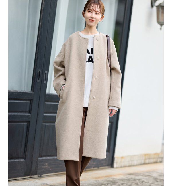 JOURNAL STANDARD「スーパー140ビーバーノーカラーコート」|ノーカラーコート|ベージュ A