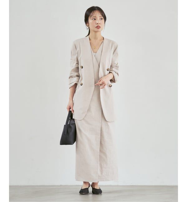 NOBLE「《セットアップ対応》麻ストレッチVカラージャケット」|ノーカラージャケット|