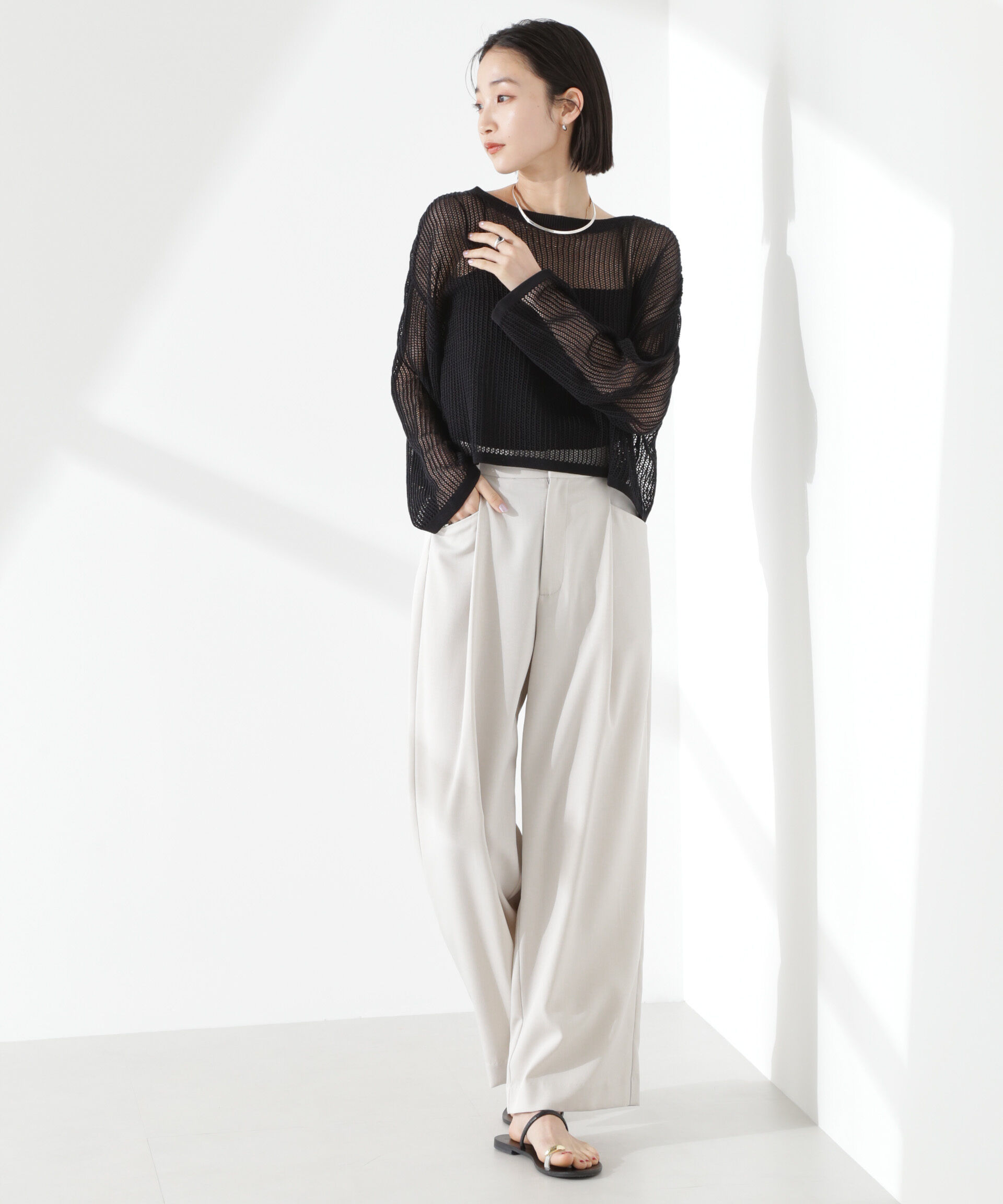 nano･universe「クリスピーツイルタックワイドパンツ(セットアップ可)」|チノ|