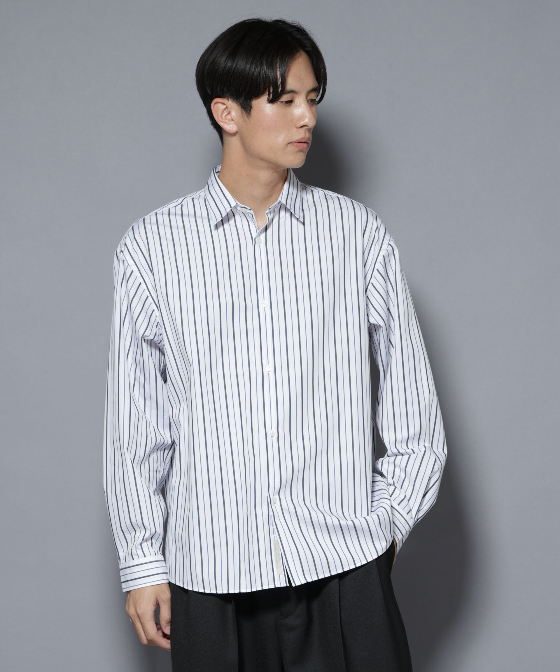 nano･universe「「大人のワイドシャツ」レギュラーカラー ストライプ長袖」|シャツ・ブラウス|ホワイト