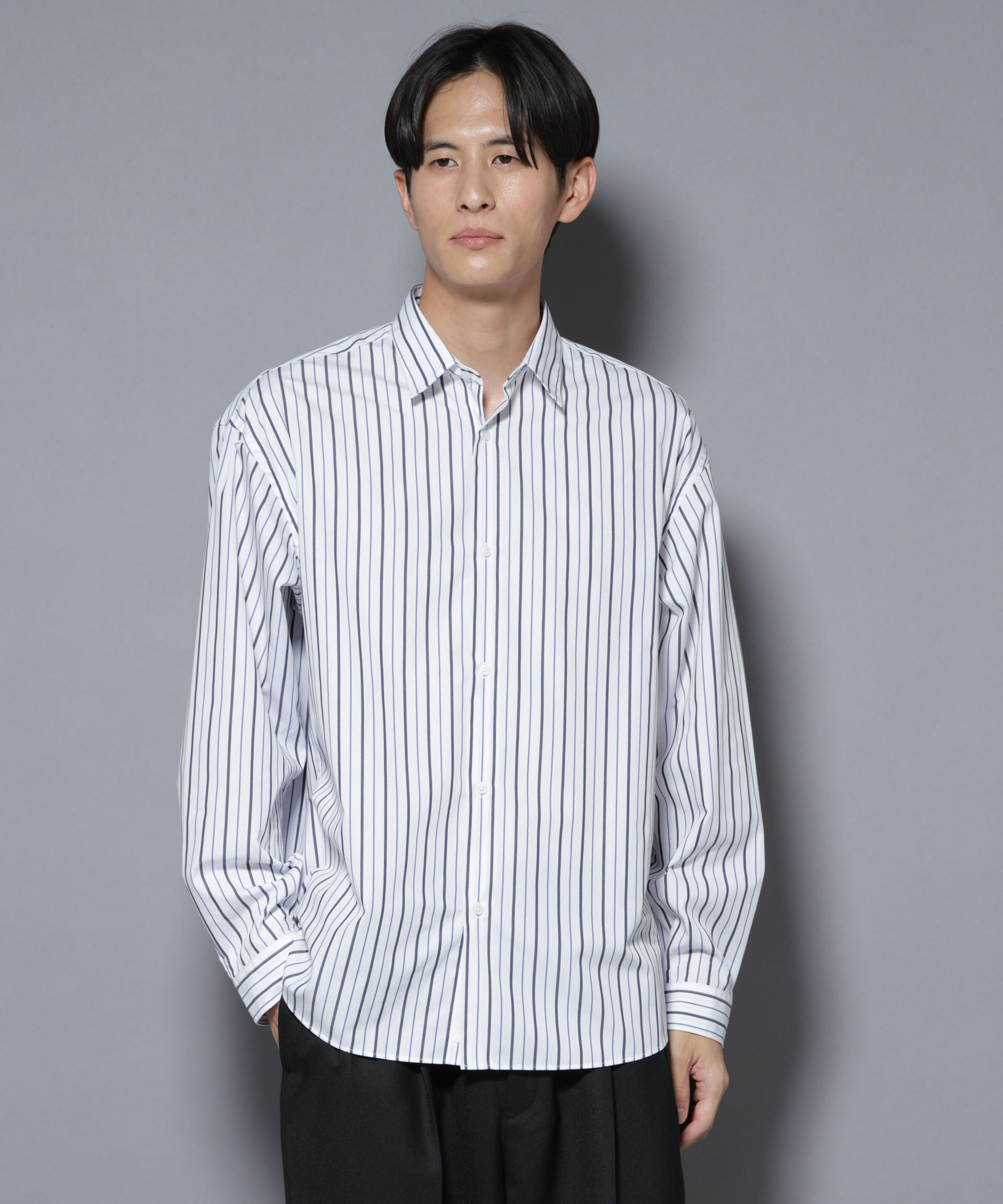 nano･universe「「大人のワイドシャツ」レギュラーカラー ストライプ長袖」|シャツ・ブラウス|