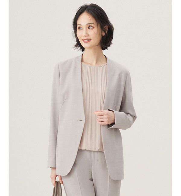 自由区「【セットアップ対応・洗える】ウールブレンドセットアップノーカラー ジャケット」|ノーカラージャケット|ﾗｲﾄｸﾞﾚ