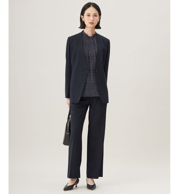 自由区「【セットアップ対応・洗える】ウールブレンドセットアップノーカラー ジャケット」|ノーカラージャケット|