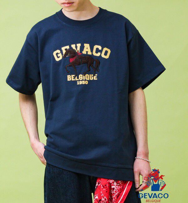 GLOSTER「【GEVACO/ゲバコ】フロントプリント刺繍Tシャツ」|Tシャツ・カットソー|ネイビー