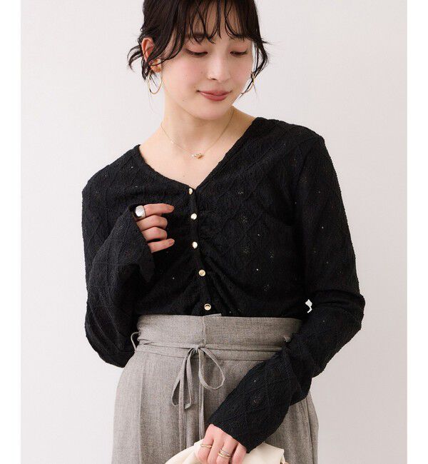 VIS「フラワージャガードカットカーディガン/2WAY・イージーケア」|カーディガン|