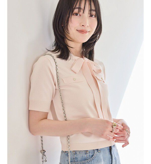 VIS「リボン付き半袖ニットプルオーバー/イージーケア」|ニット・セーター|