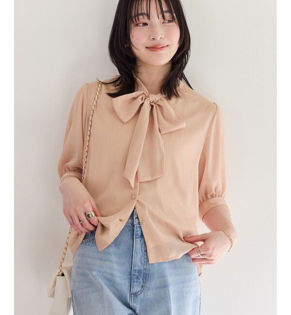VIS「ラメ楊柳ボウタイブラウス」|シャツ・ブラウス|