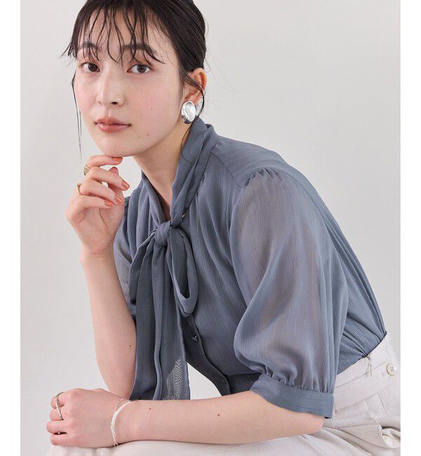 VIS「ラメ楊柳ボウタイブラウス」|シャツ・ブラウス|