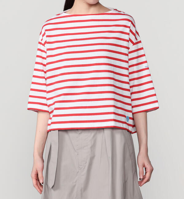 ORCIVAL「ORCIVAL | コットンレジェ ボートネック ボーダーTシャツ WOMEN」|Tシャツ・カットソー|RED系1