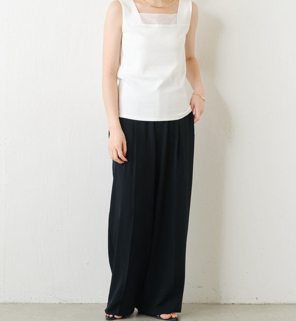  「 シアー切り替えスクエアタンクトップ」|Tシャツ・カットソー|