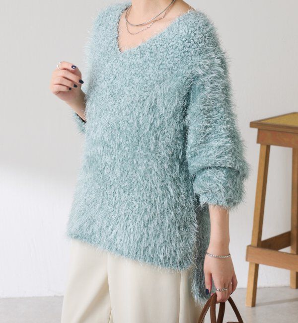  「ビーンズヤーンVネックニット」|ニット・セーター|