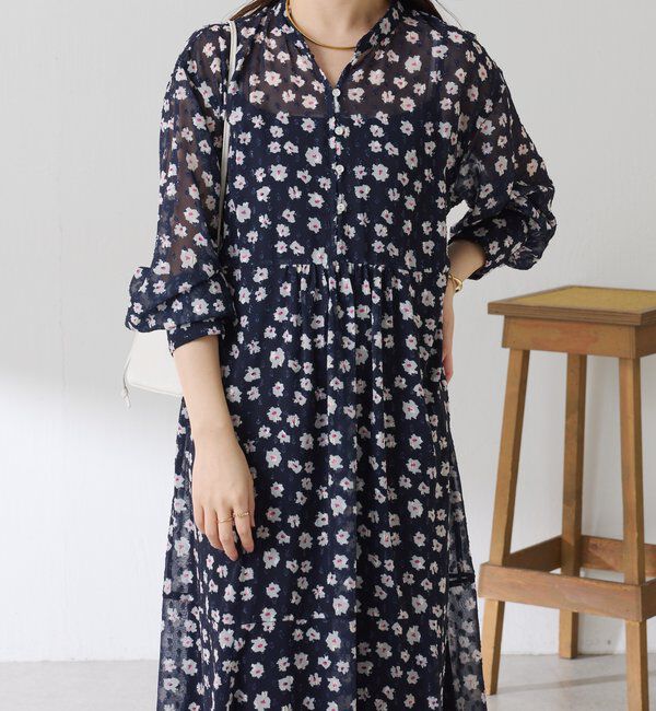  「	小花柄ラメシフォンワンピース」|ワンピース|