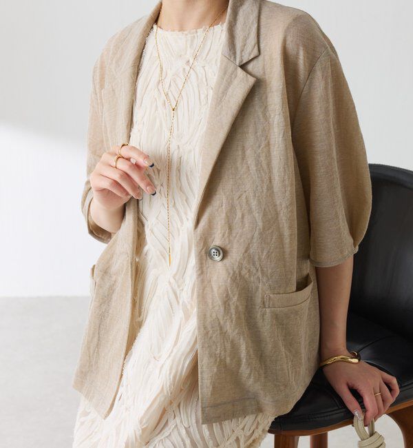  「【冷房/紫外線対策】シアーハーフスリーブジャケット」|ベスト・ジレ|ベージュ