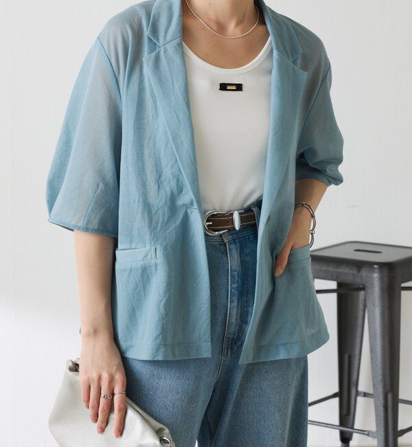  「【冷房/紫外線対策】シアーハーフスリーブジャケット」|ベスト・ジレ|