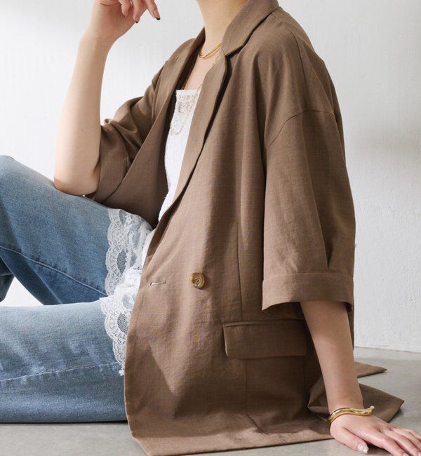  「【冷房/紫外線対策】シアーハーフスリーブジャケット」|ベスト・ジレ|ブラウン