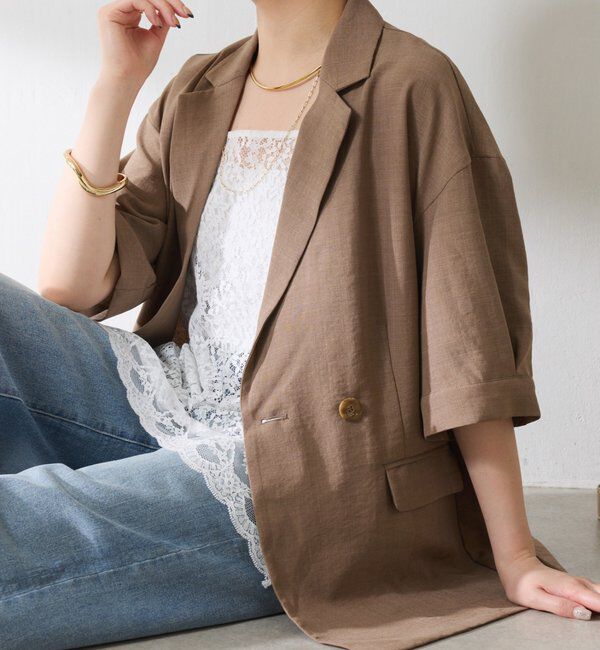  「【冷房/紫外線対策】シアーハーフスリーブジャケット」|ベスト・ジレ|