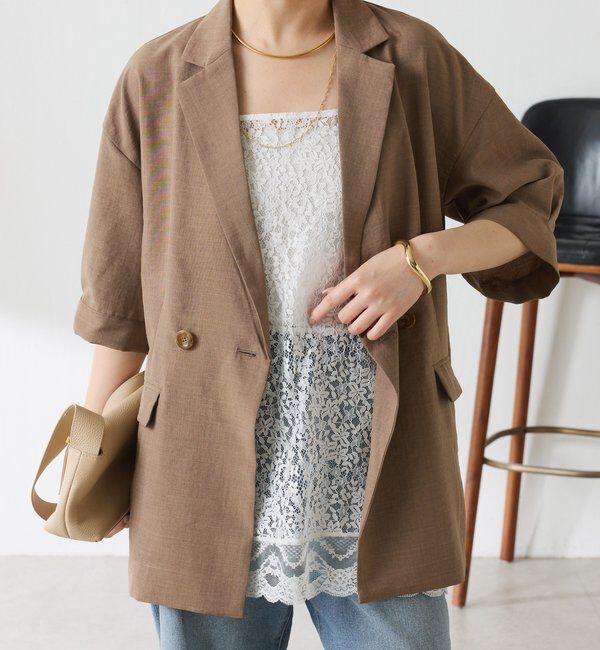  「【冷房/紫外線対策】シアーハーフスリーブジャケット」|ベスト・ジレ|