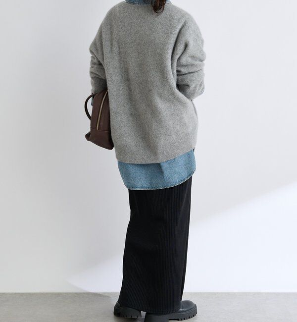  「【抜け感シルエット】ヘアリーウール片畦Vネックニット」|ニット・セーター|