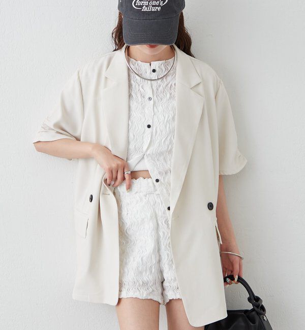  「袖口ギャザー半袖ジャケット」|テーラードジャケット|