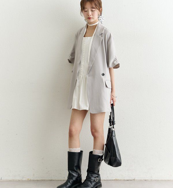  「袖口ギャザー半袖ジャケット」|テーラードジャケット|