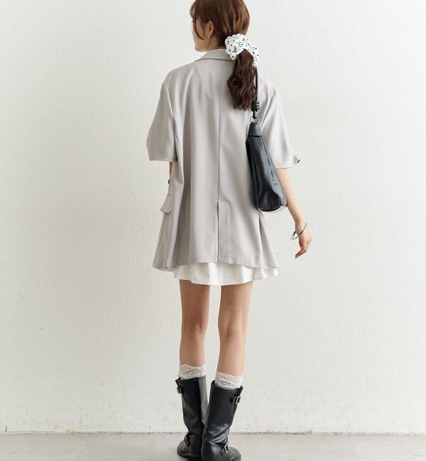  「袖口ギャザー半袖ジャケット」|テーラードジャケット|