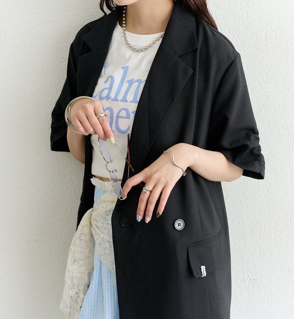  「袖口ギャザー半袖ジャケット」|テーラードジャケット|