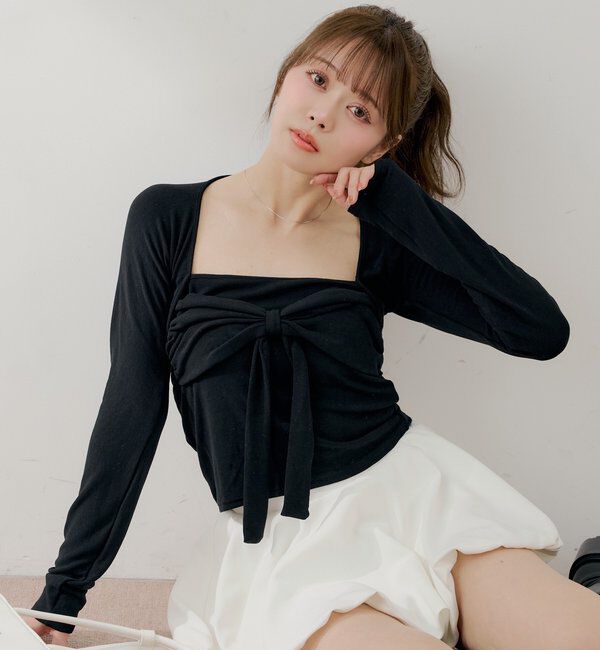  「ボレロ風リボントップス」|Tシャツ・カットソー|ブラック