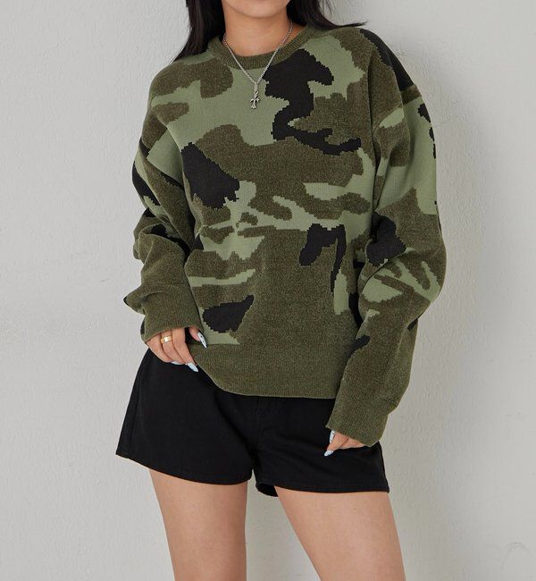  「KOOKYN MOHAIR BLEND CAMO CREWNECKSWEATER」|ニット・セーター|カーキ