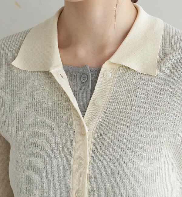  「シアー襟付きニット＆タンクSET」|カーディガン|
