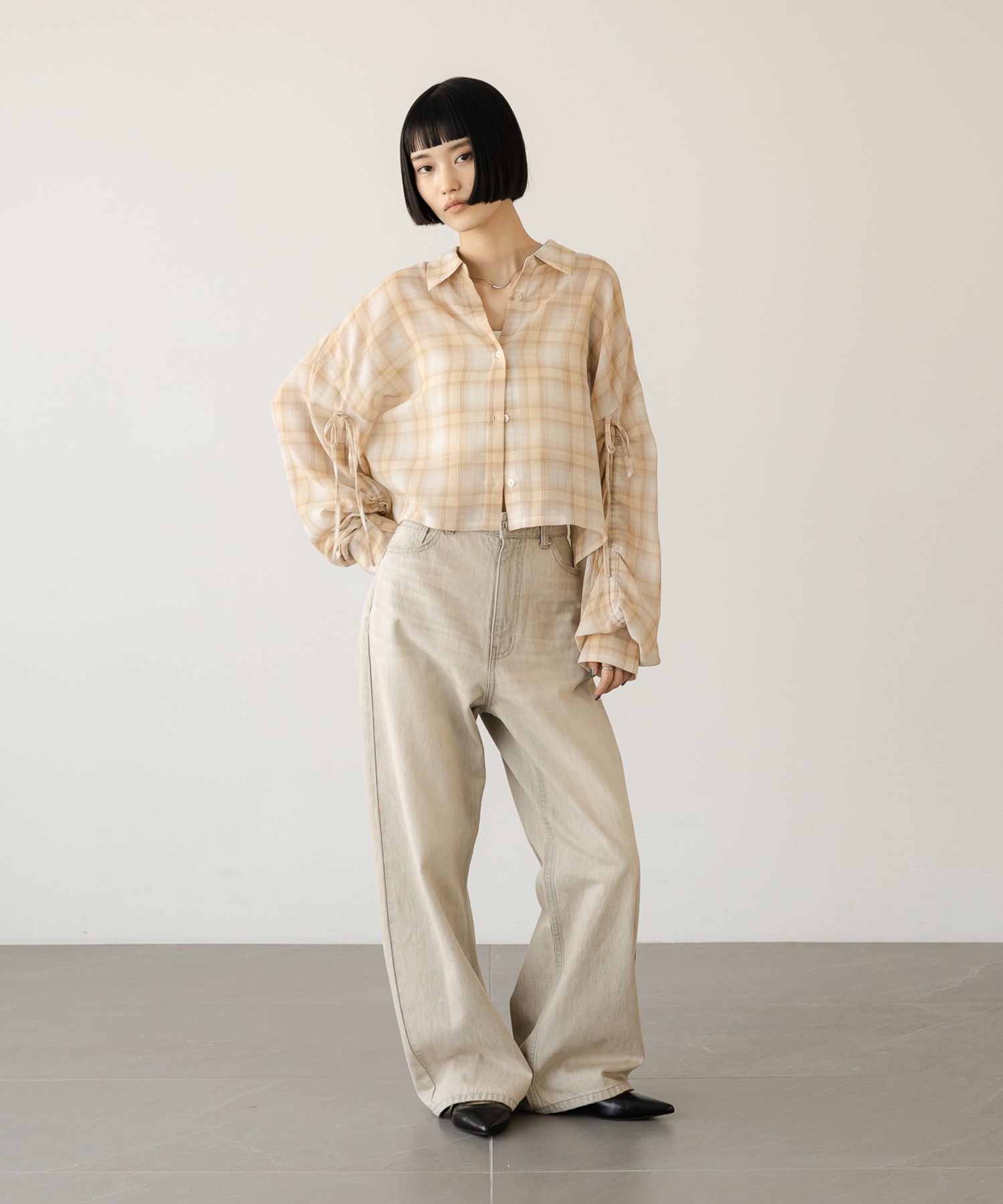 LOWRYS FARM「シアーチェックシャツショート」|シャツ・ブラウス|