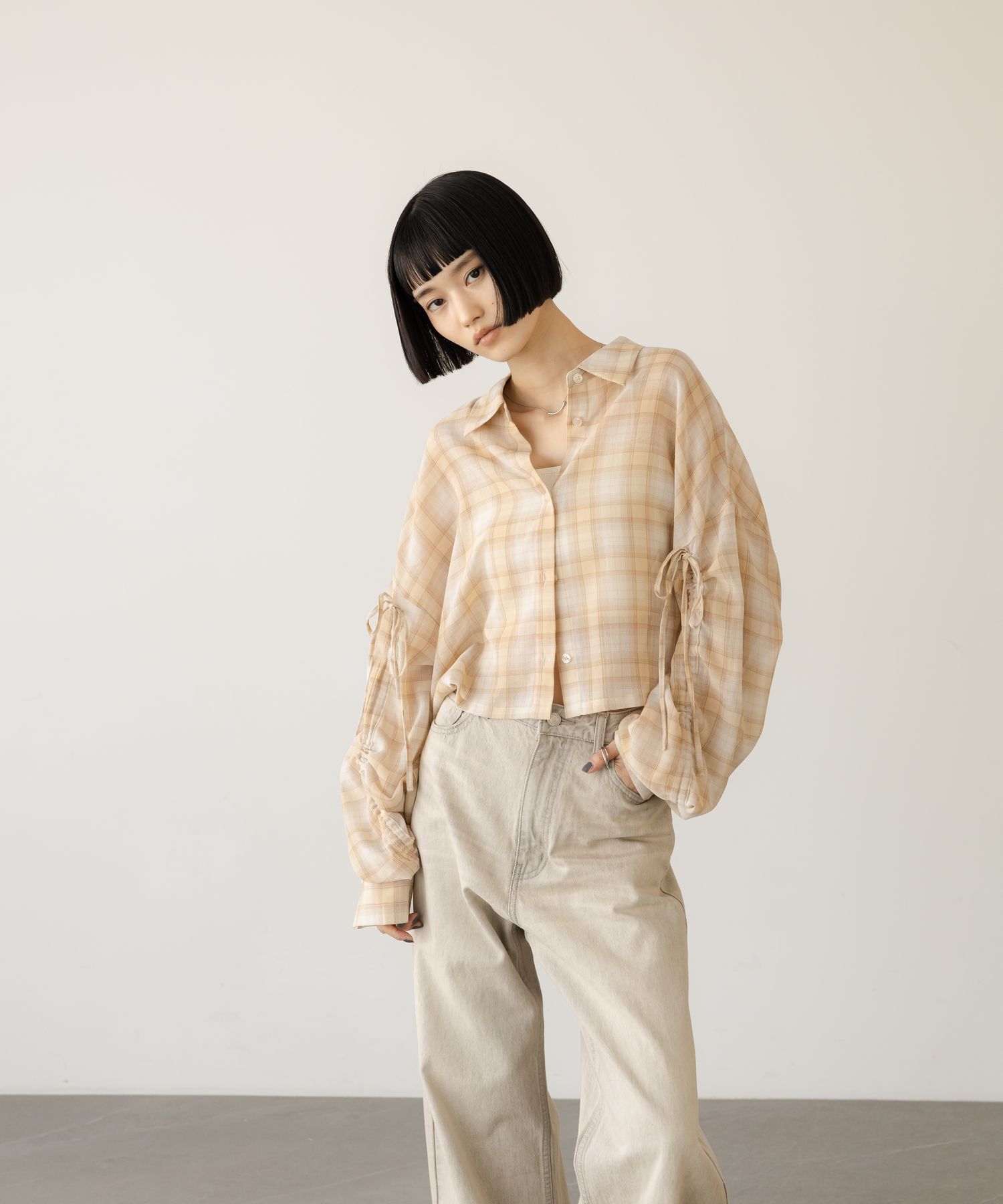 LOWRYS FARM「シアーチェックシャツショート」|シャツ・ブラウス|