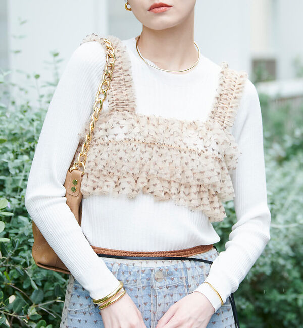 Rouge vif「スター＆ハート柄チュールフリルビスチェ」|シャツ・ブラウス|ベージュ