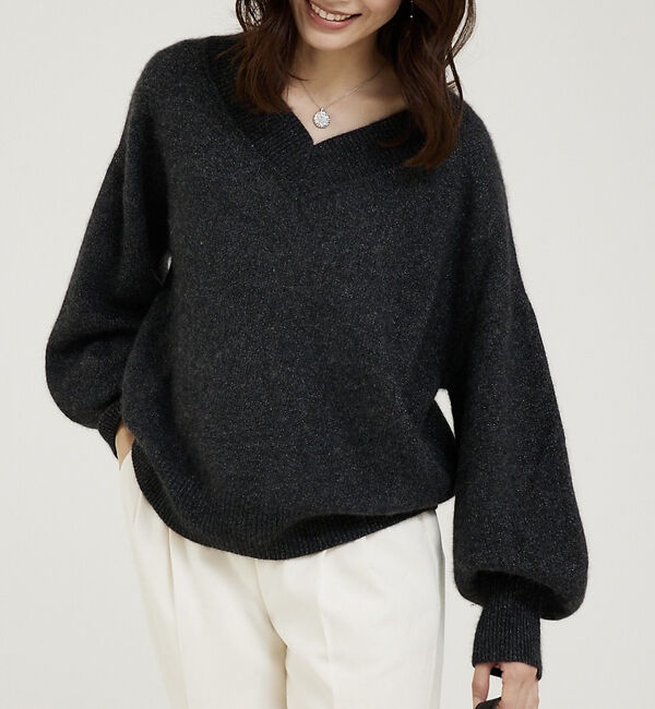 abahouse mavie「ふわふわウール2WAYラメニット」|ニット・セーター|チャコールグレー