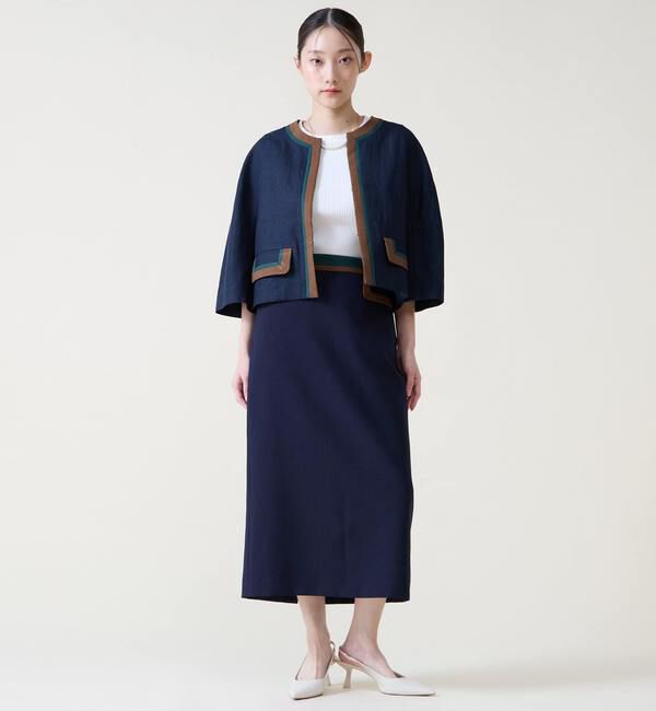 TIARA「カラーブロックジャケット」|ノーカラージャケット|