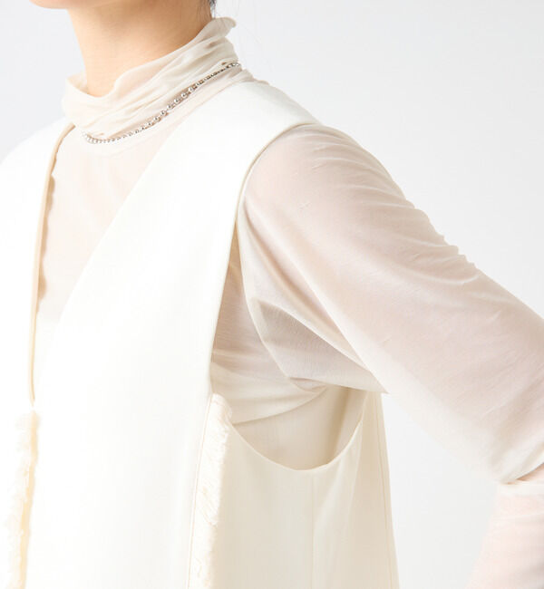 Soffitto「麻調深Vネックフリンジストレッチワンピース」|ワンピース|