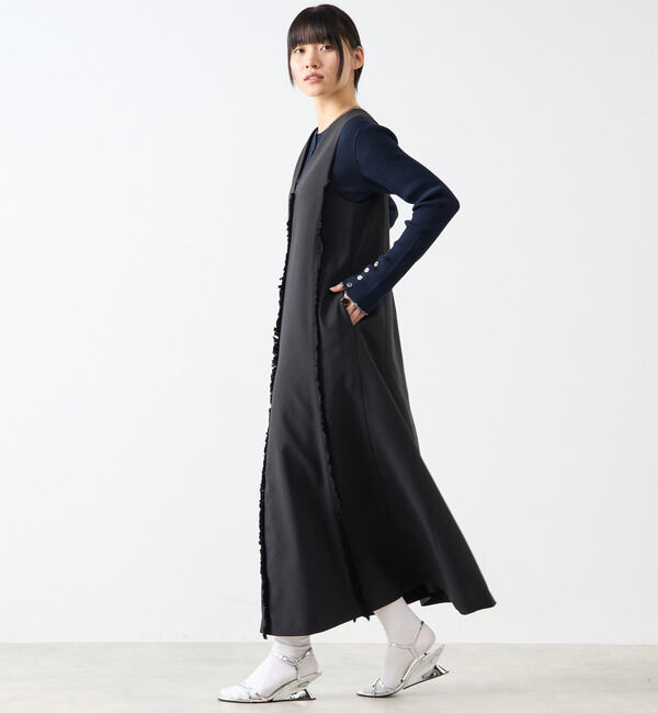 Soffitto「麻調深Vネックフリンジストレッチワンピース」|ワンピース|