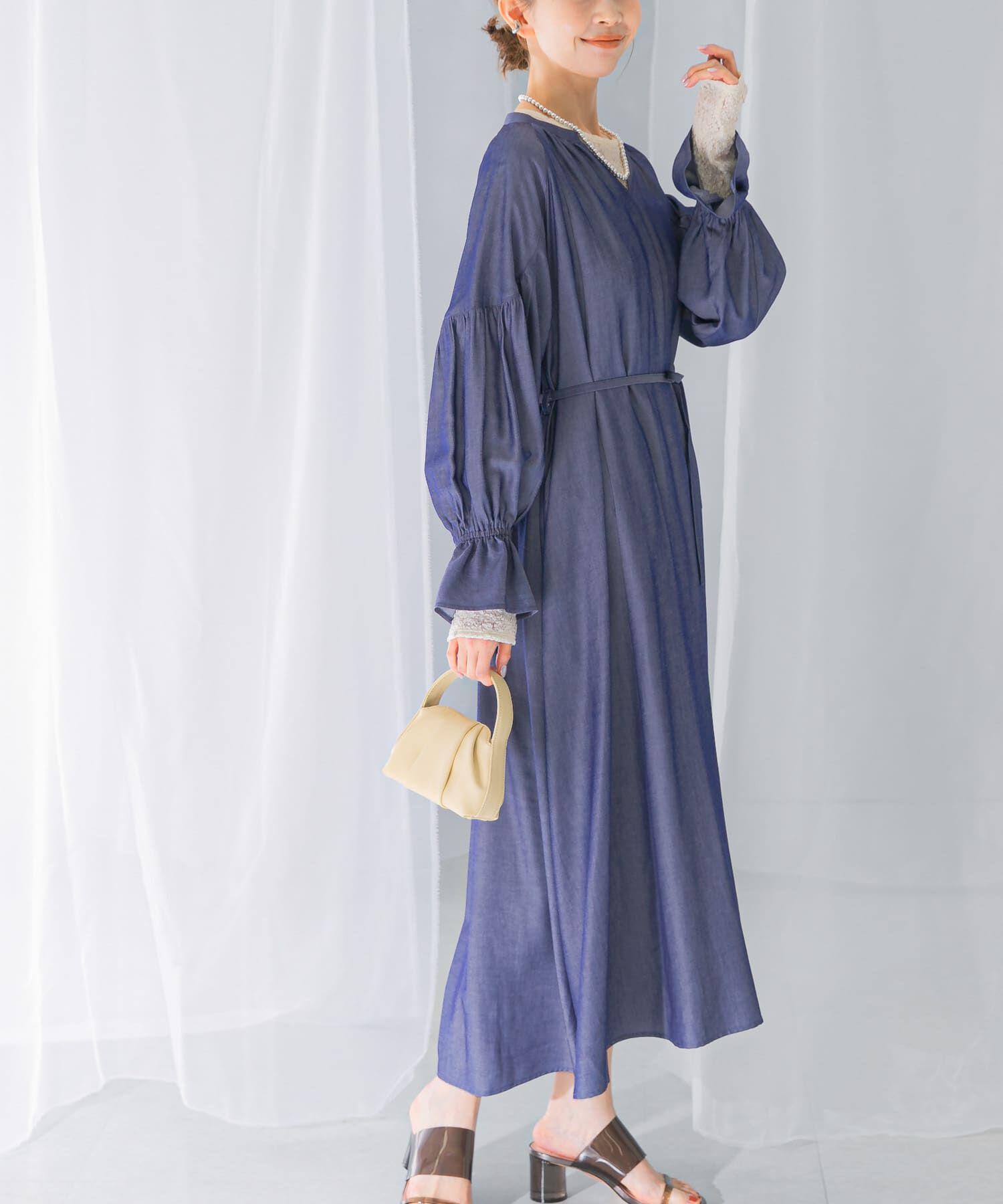 URBAN RESEARCH ROSSO「デニムライクギャザーワンピース」|ワンピース|