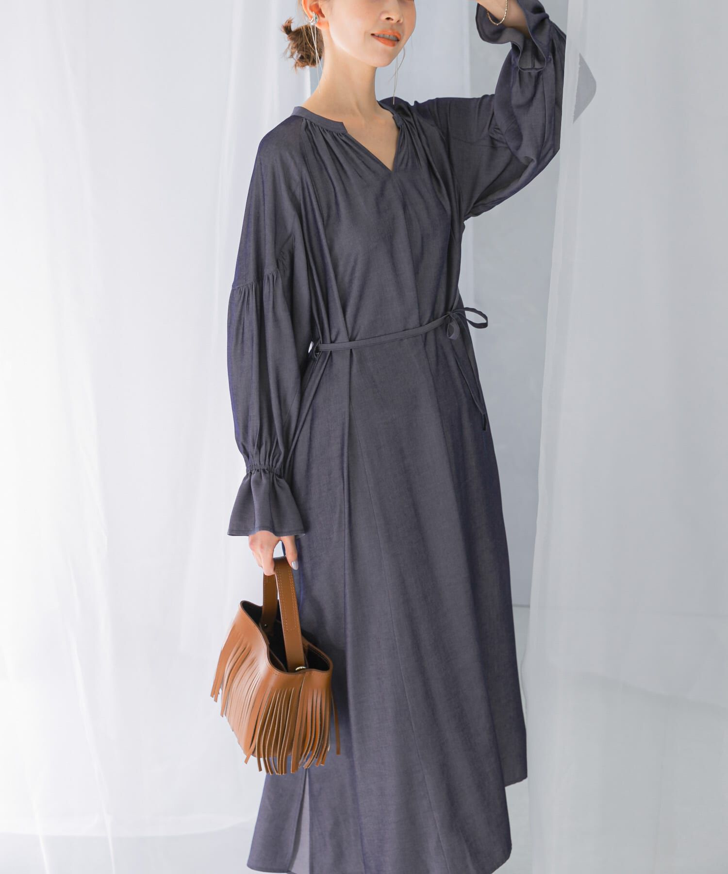 URBAN RESEARCH ROSSO「デニムライクギャザーワンピース」|ワンピース|