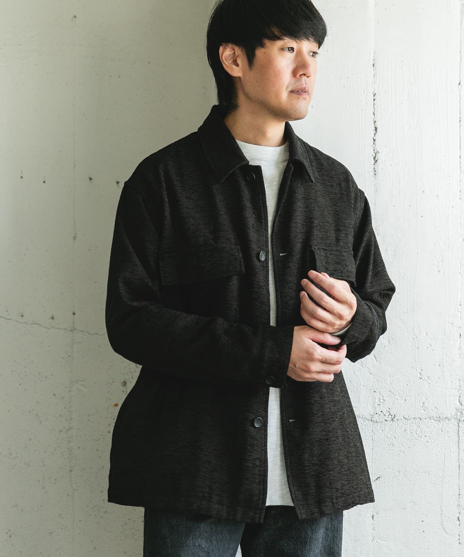 URBAN RESEARCH DOORS「モールシャツジャケット」|ノーカラーコート|グレー系その他