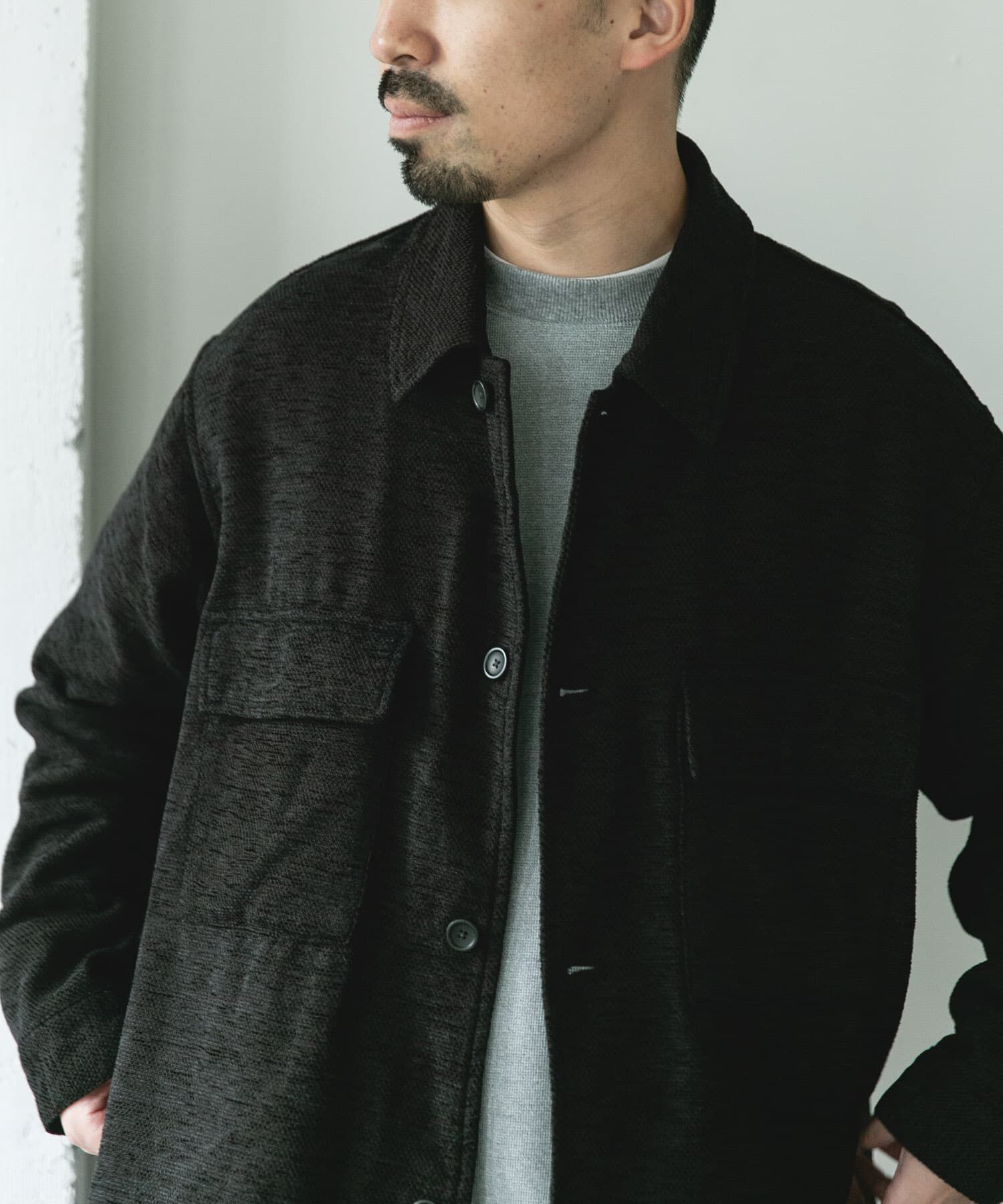 URBAN RESEARCH DOORS「モールシャツジャケット」|ノーカラーコート|
