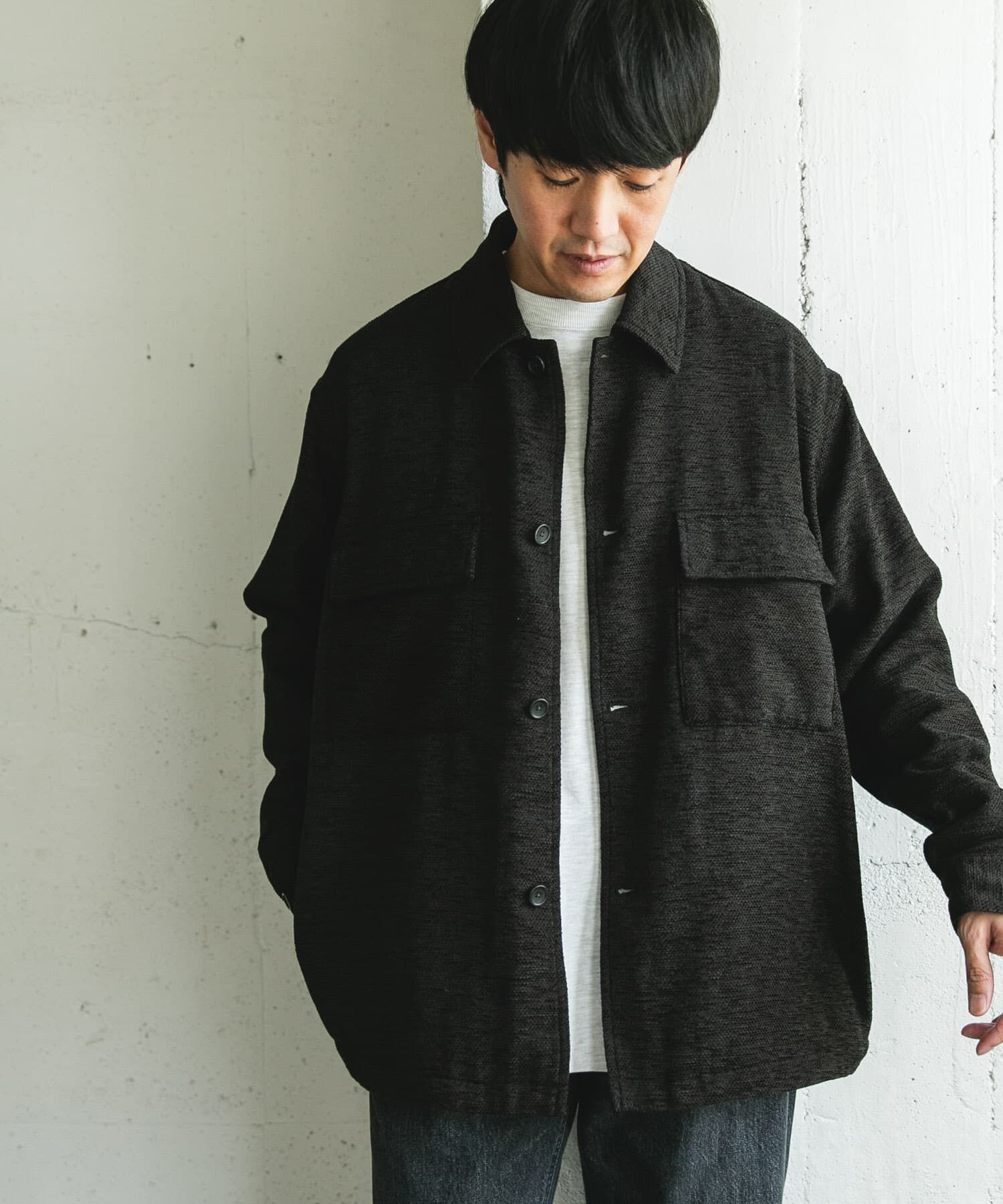 URBAN RESEARCH DOORS「モールシャツジャケット」|ノーカラーコート|