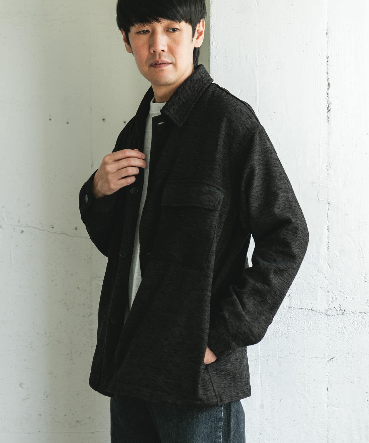 URBAN RESEARCH DOORS「モールシャツジャケット」|ノーカラーコート|